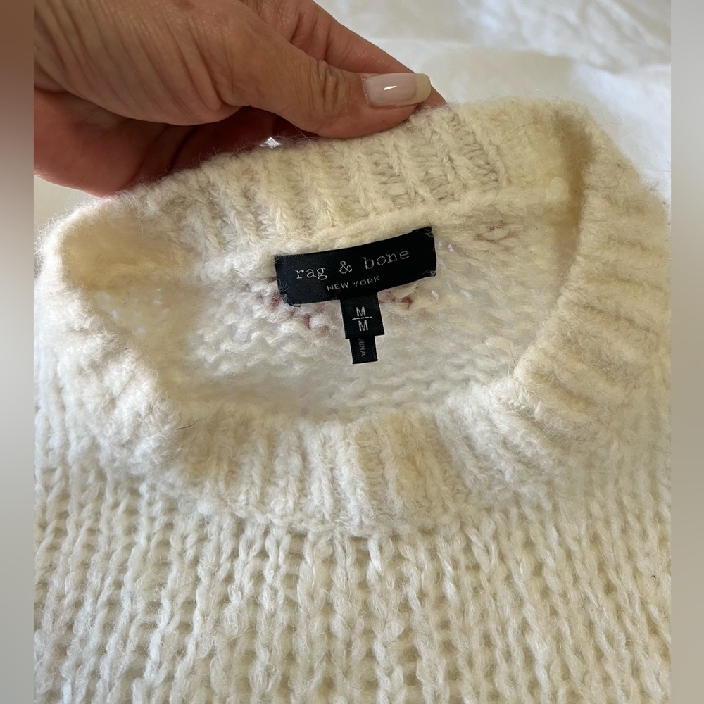 rag & bone | Women’s SZ M | Ivory Iceland Striped Wool Alpaca |Crew Neck Sweater - Picture 2 of 9